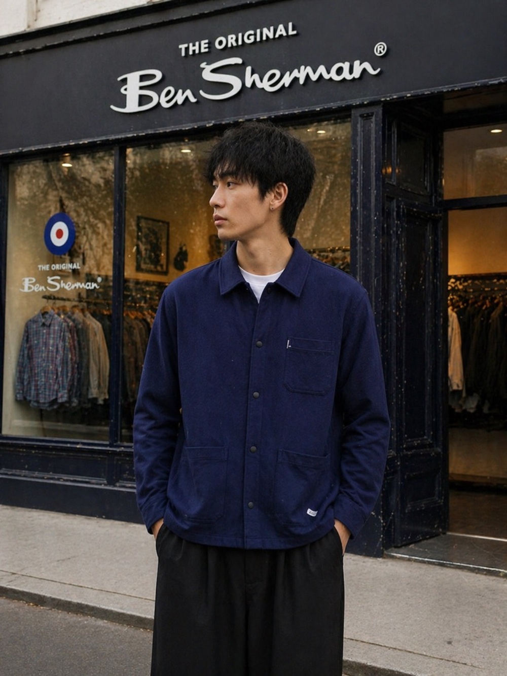 Ben Sherman Original Cotton Flannel Shirt Jacket, Navy Blue, XL